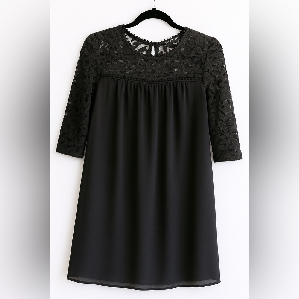 As U Wish Black Pleated Dress  with Crew Neck